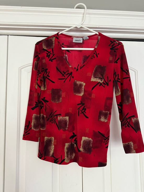 Chico's Tops - Chico's Red Abstract Print V-Neck Top